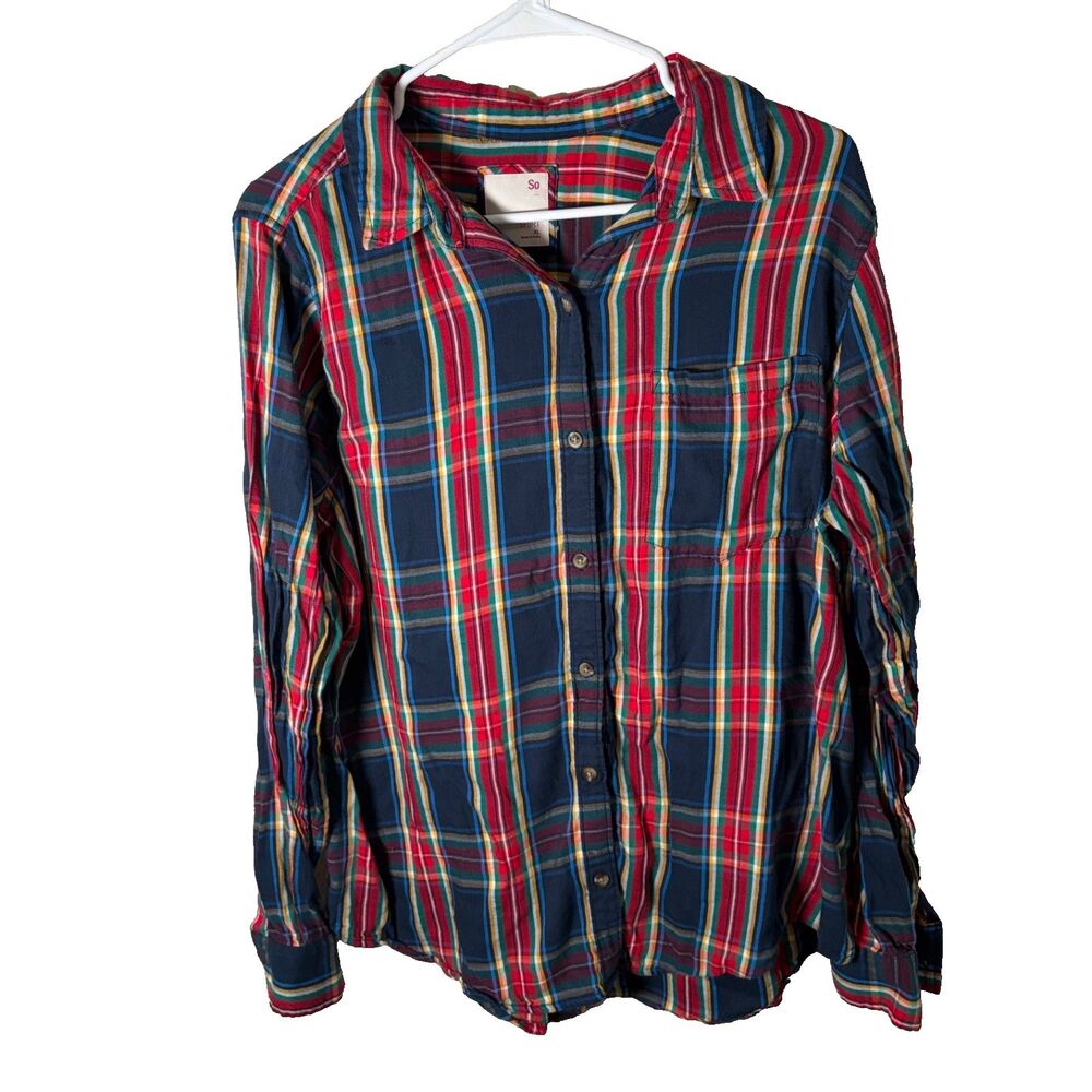 So Shirt Women's XL Colorful Plaid Button Up Favorite Shirt Collared Long Sleeve